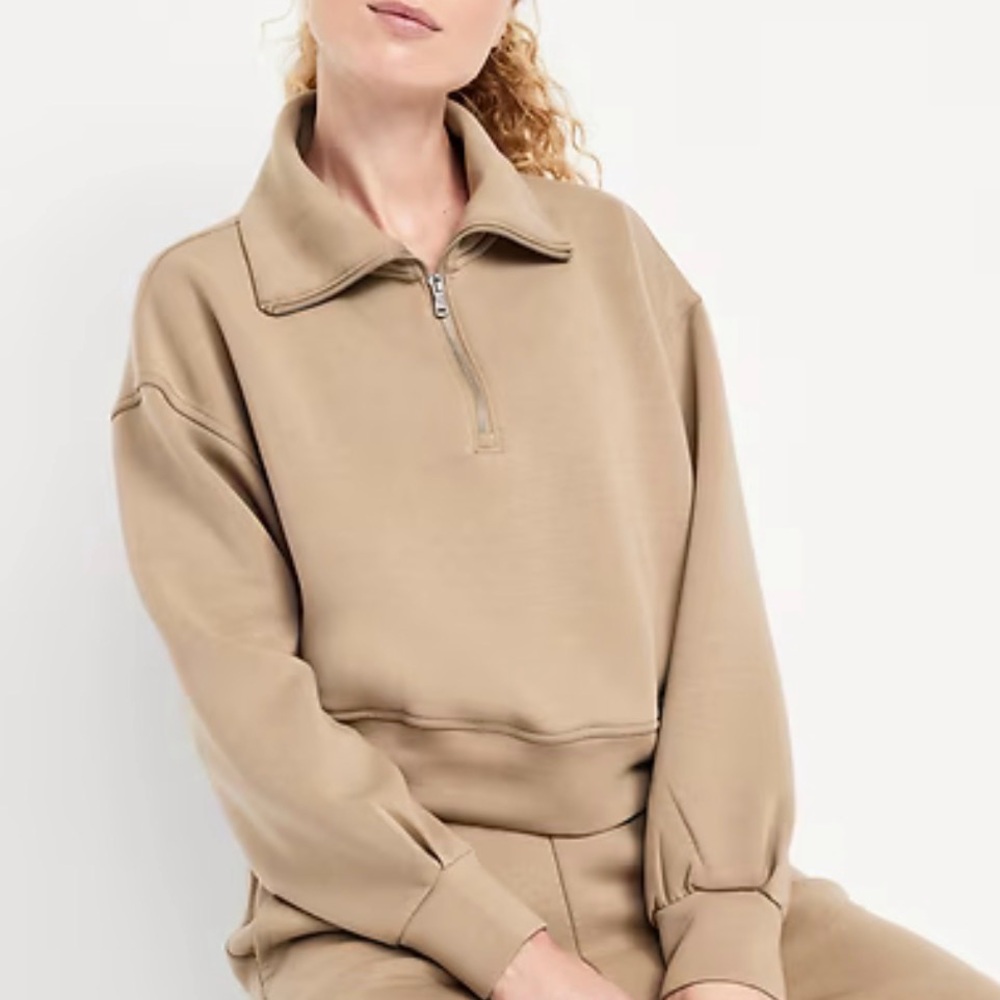 NWT Old Navy Women's Bounce Fleece Beige Half-Zip Sweatshirt Large Tall
